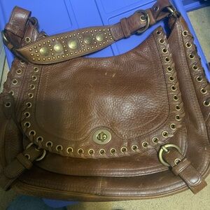 Coach Brown Leather Shoulder Bag with Gold Accents